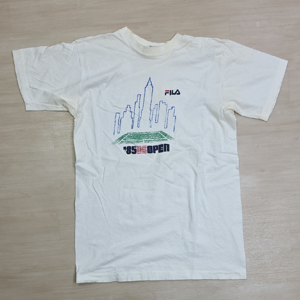 Vintage‎ US Open Tennis T-Shirt Mens XS White FILA USTA New York City 1985 80s